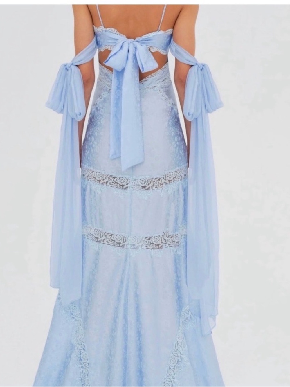 For Love & Lemons Pale Blue Rita Lace Backless Gown